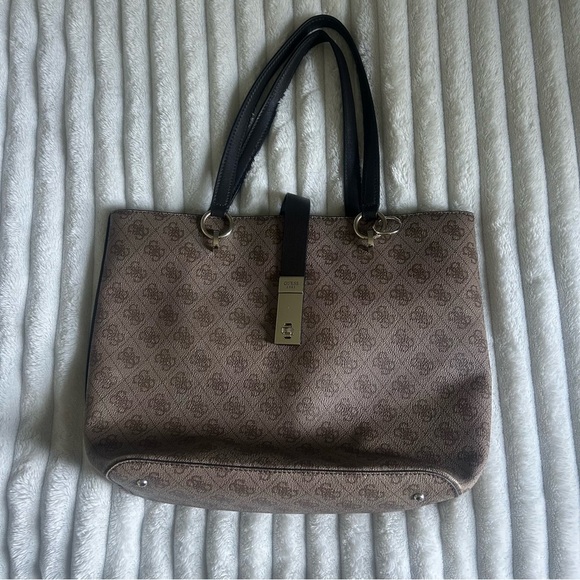 Guess Brown Patterned Tote Bag - Picture 1 of 7